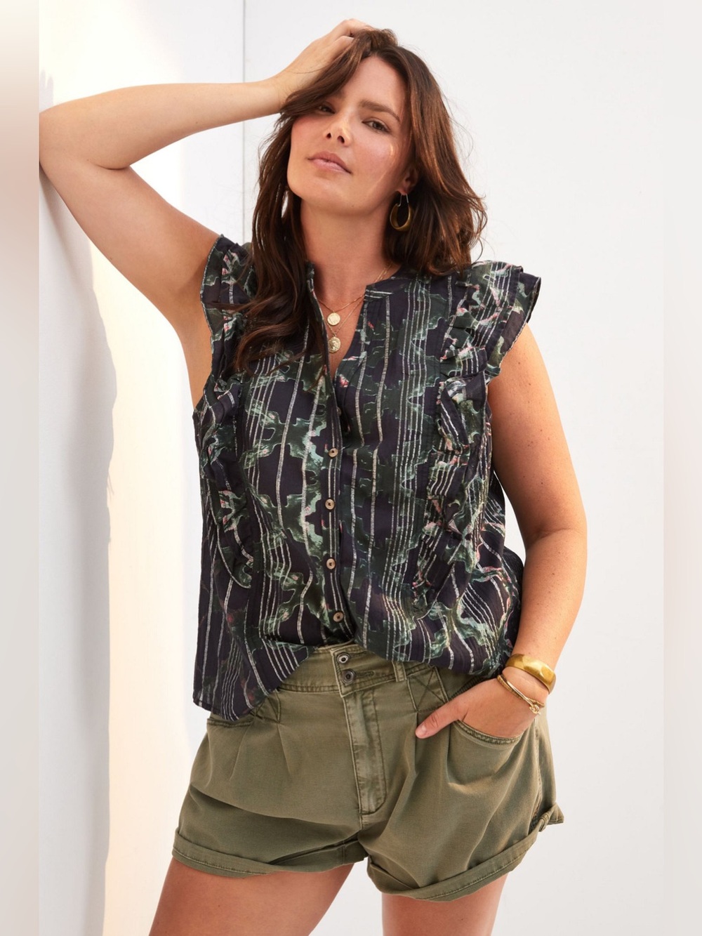 Anthropologie Pilcro Ruffled Buttondown Blouse